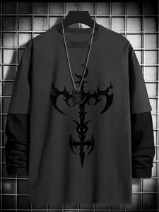 Gothic Style Loose Long Sleeve Round Neck T-Shirt, Fashion Street Casual Wear, Comfortable Trendy Top Gift, Unisex Clothing