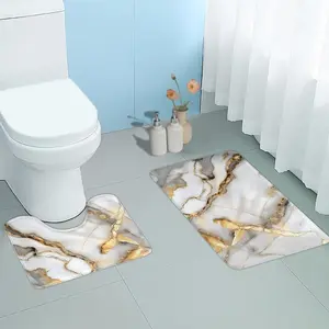 Rugs Set 2 Piece Absorbent Rugs Flannel Bath Mats Washable Bath Shower Mats Home Decorations for Tub Shower, Marble Gold Gray White