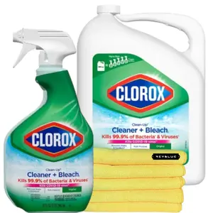 ReyBlue Bundle: Clorox Clean-Up All-Purpose Cleaner with Bleach Spray Bottle, 32 oz. Refill Bottle, 180 oz. Bundles with ReyBlue 5-Pack Premium 16" x 16" 400 GSM Microfiber Cleaning Cloth Towel Rags