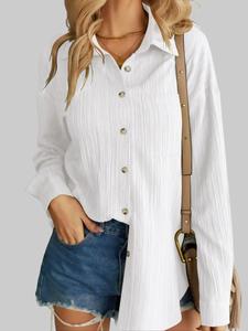 Women's Textured Collared Button Down Shirt with Pocket Casual Long Sleeve Work Blouse Top Machine Washable Fashion Trendy summerwins