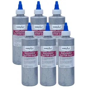 Rock Paint & Handy Art  8 oz Washable Glitter Glue Handy Art, Silver - 6 Each, Washable Formula