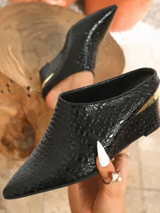 Women's Stone Pattern Wedge Heels, Fashion Lightweight Comfortable Design, Slip-On Mules for Long Standing Jobs, Casual Wear Footwear