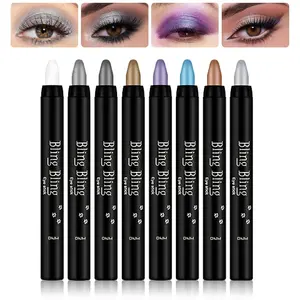 8PCS Eyeshadow Stick Shimmer Eye Shadow Sticks Set Soft Smooth Cream Eyeshadow Stick Pearl White Black Gray Silver Khaki Purple Blue Golden Brown Glitter Eyeshadow Pencil
