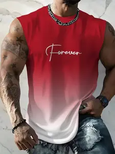 Men's Gradient Sleeveless T-Shirt, Fashion Printed Gym Vest, Sleeveless Sports Vest, Workout Gym Clothing, Athletic Workout Clothing, Casual Loose-Fitting Top, All over Print, Regular Length