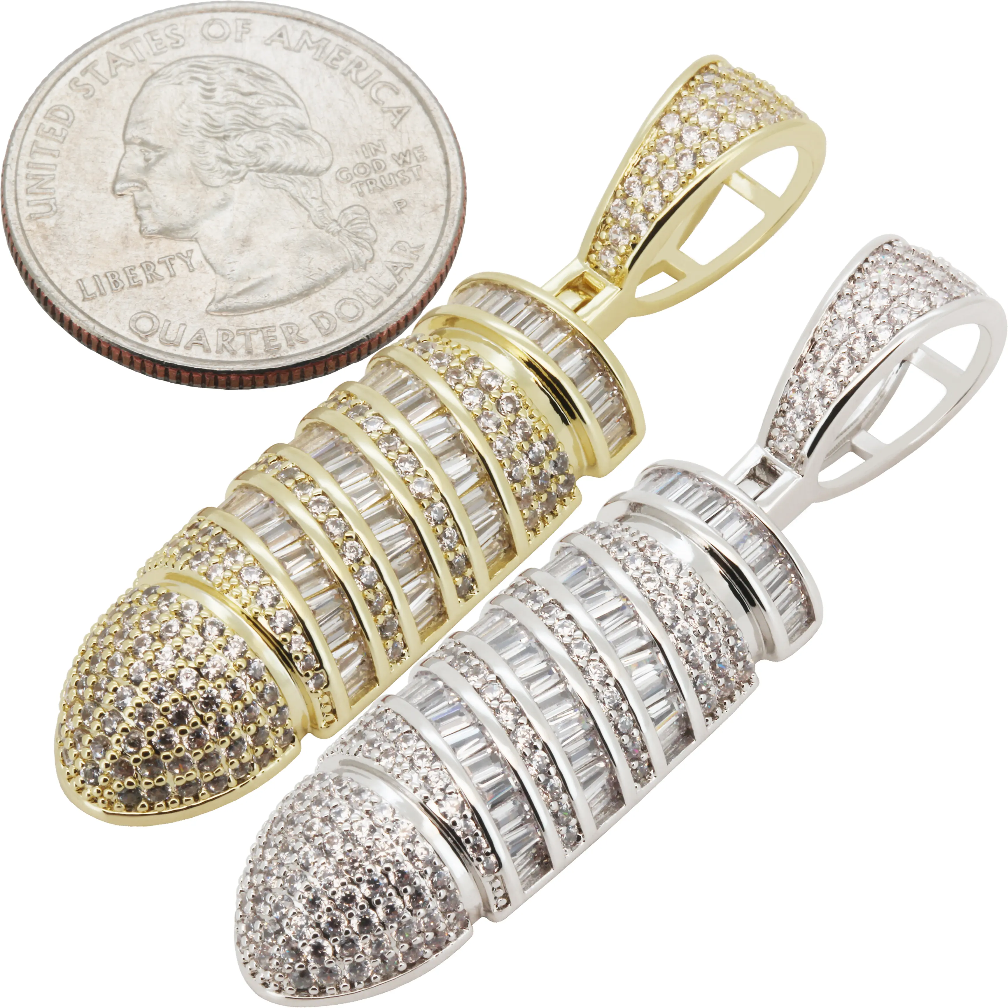 14k Yellow/White Gold Plated AAA Cubic Zirconia Bullet Pendant
