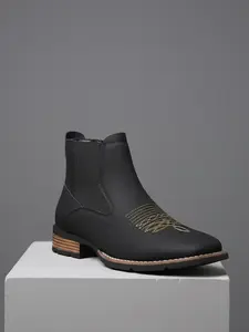 Men's Business Embroidering Design Ankle Boots, Fashionable Round Toe Chelsea Boots for Daily Wear, Male All-match Shoes for Daily Wear, Closed
