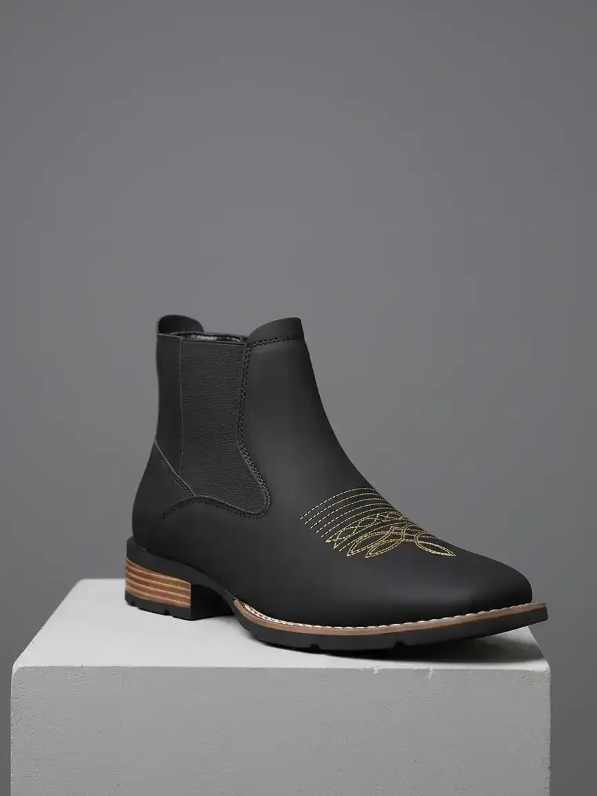Men's Business Embroidering Design Ankle Boots, Fashionable Round Toe Chelsea Boots for Daily Wear, Male All-match Shoes for Daily Wear, Closed