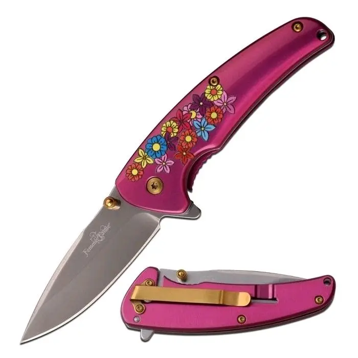 Adorable Pink Folding Knife with Flowers for Arts and Crafts Camping Gifting Collecting