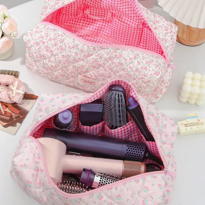 Cute Ditsy Floral Pattern Hair Dryer Storage Bag, Travel Portable Curling Iron Organizer, Multifunctional Makeup Pouch, Dustproof Handbag, Handheld Cosmetic Pouch, Cosmetic Travel Bags