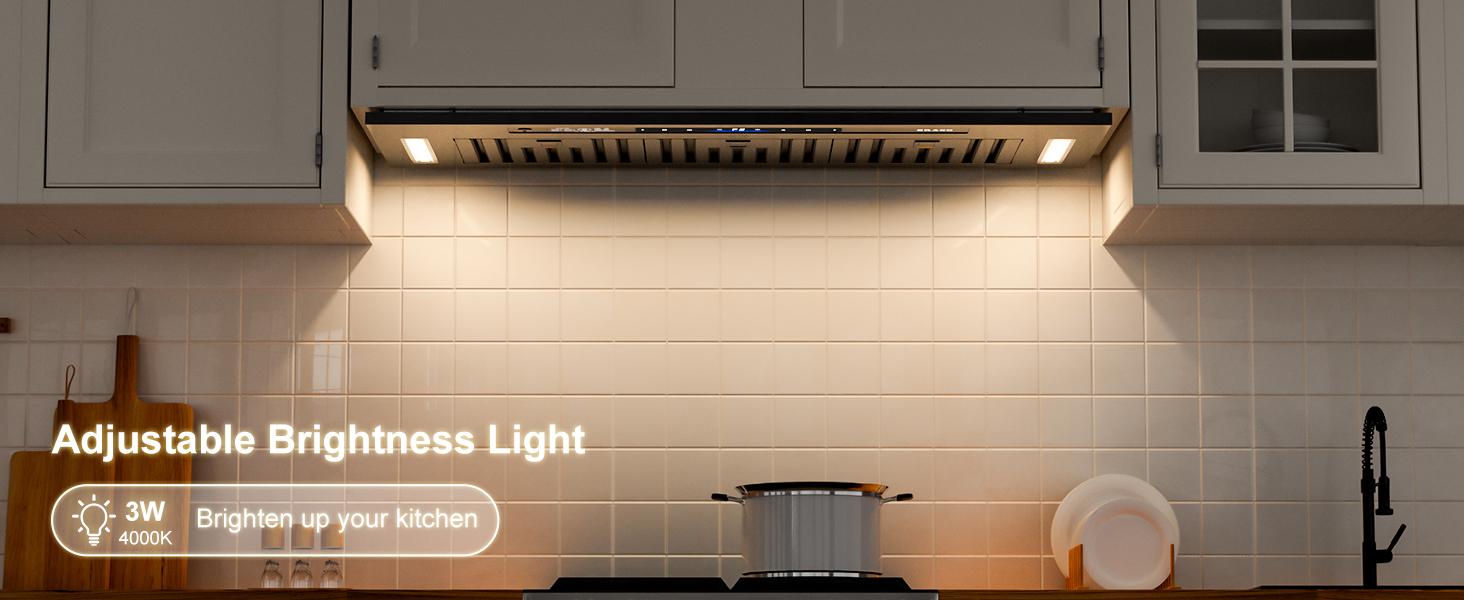 BRANO Range Hood Insert 36 Inch, 900 CFM Voice/Gesture/Touch Control Build-in Kitchen Hood Vent with 4 Speed Exhaust Fan, Memory Mode, Adjustable Lights, Ducted/Ductless Convertible