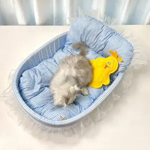 Detachable Cute Lace Edge Pet Princess Bed Cat Cave Dog House, Easy Assembly, Comfortable and Stylish Pet Furniture