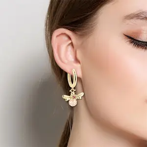Honey Bee Drop Honey Gold Earrings For Women 925 Sterling Silver Earrings