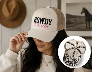 Howdy Darlin' Washed Mesh-Back Cap with Longhorn Print