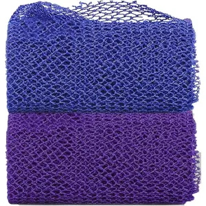 2 Pieces African Net Sponge, Long African Exfoliating Net, Net Bath Sponge Shower Body Scrubber Back Scrubber Skin Smoother, Stretches to Approximately 63" (Blue&Purple)