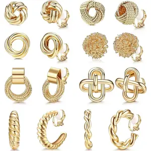 MILACOLATO 8 Pairs Clip On Earrings for Women Clip On Hoop Earrings Silver Clip On Stud Earrings Twist Chunky Hoop Earrings Non Pierced Fake Earrings Set Daily