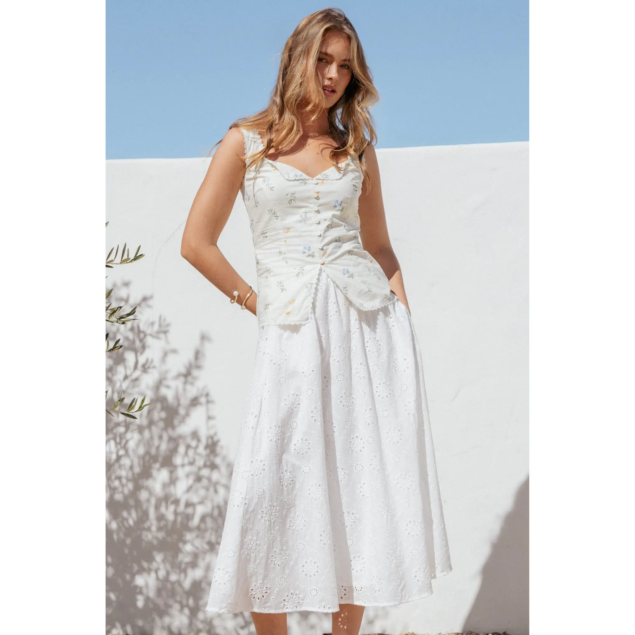 Sinead Eyelet Maxi Skirt - White