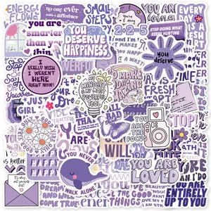 50 Purple Inspirational Stickers - A Series of Positive Energy and Inspirational English Phrases and Sentences. Suitable for Scrapbooks, Diaries, Laptops, Water Bottles, Cars, and Other Faith-based Designs. A Gift with A Positive Message.