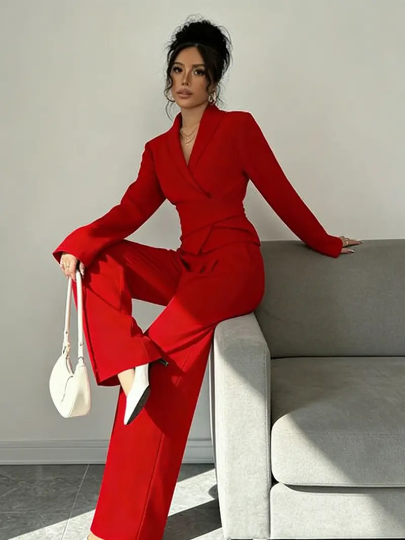 red dress suit womens Vision Tailored Blazer & Skirt Suit