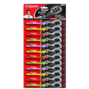 Colgate Super Flexi Charcoal Medium Toothbrush 12 Counts Card Manual Brush Assorted Color Set