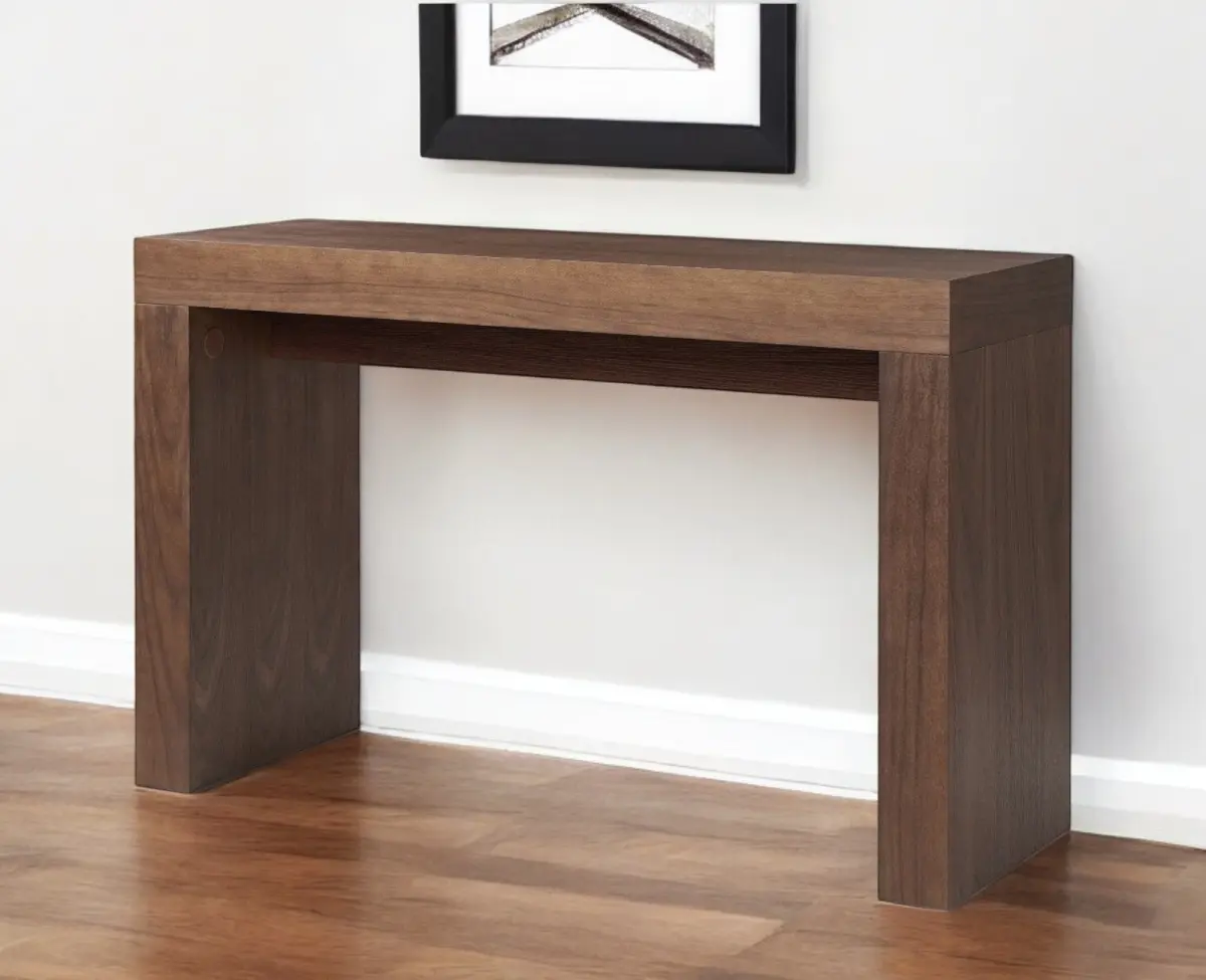 212 MAIN 47 in. Brown Wood Rectangular Table, Contemporary Indoor Furniture Console Table with Block Base, Full Assembly Required
