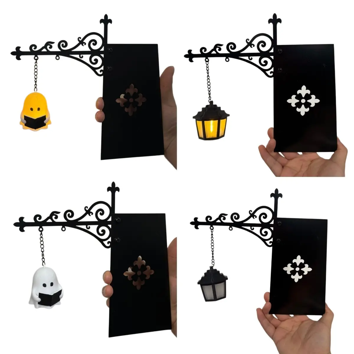 Decorative Bookshelf Lighting, Mini Hanging Shelf LED Ghost Lamp, Warm Glow Night Light, Literary Reading Nook Ornament, Halloween Ghost Home Decor-MM1
