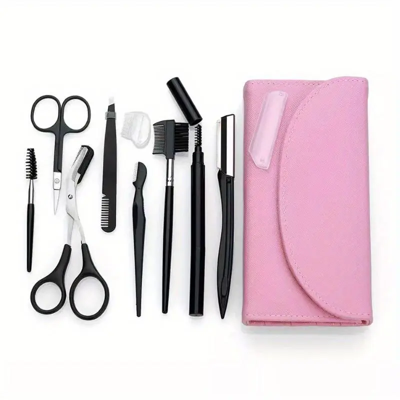 Eyebrow Trimming Kit, 8 Counts/set Stainless Steel Eyebrow Shaping Tool & Comb & Tweezers, Professional Cosmetic Makeup Tool for Beginners, Eyebrow Shaping Tool, Makeup Tools Gift, Eyebrow Styling Kit, Beauty Equipment
