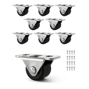 8 Pack Mini Fixed Caster Wheels - 1/2 Inch Small Silent Rigid Plate Casters for Furniture,  Rubber Rolling Wheels with Metal Top Plate, Single Direction Small Appliance Wheels for Storage Bins