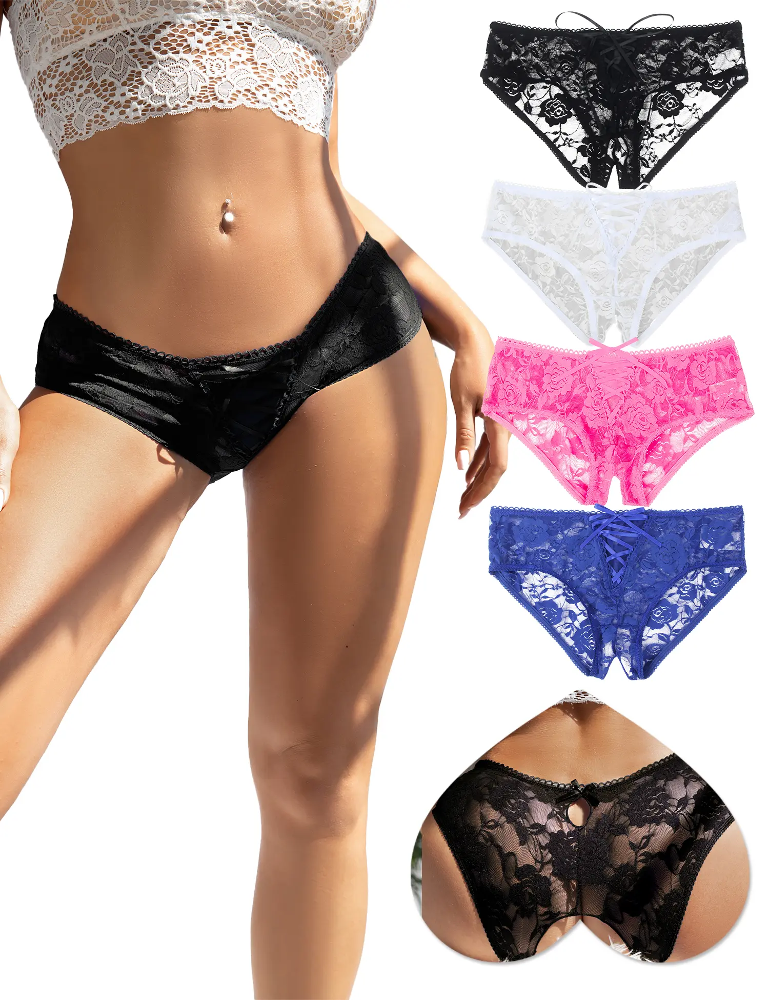 Womens Lace Boyshorts Crotchless Sexy Panties Crisscross Strappy Underwear Plus Size Cheeky Hipster Briefs Thong for Women Soft Comfy Breathable Curvy Sheer Knicker Underwear for All Seasons Elastic Womenswear Trim Fit Gift Panties  XS-4XL