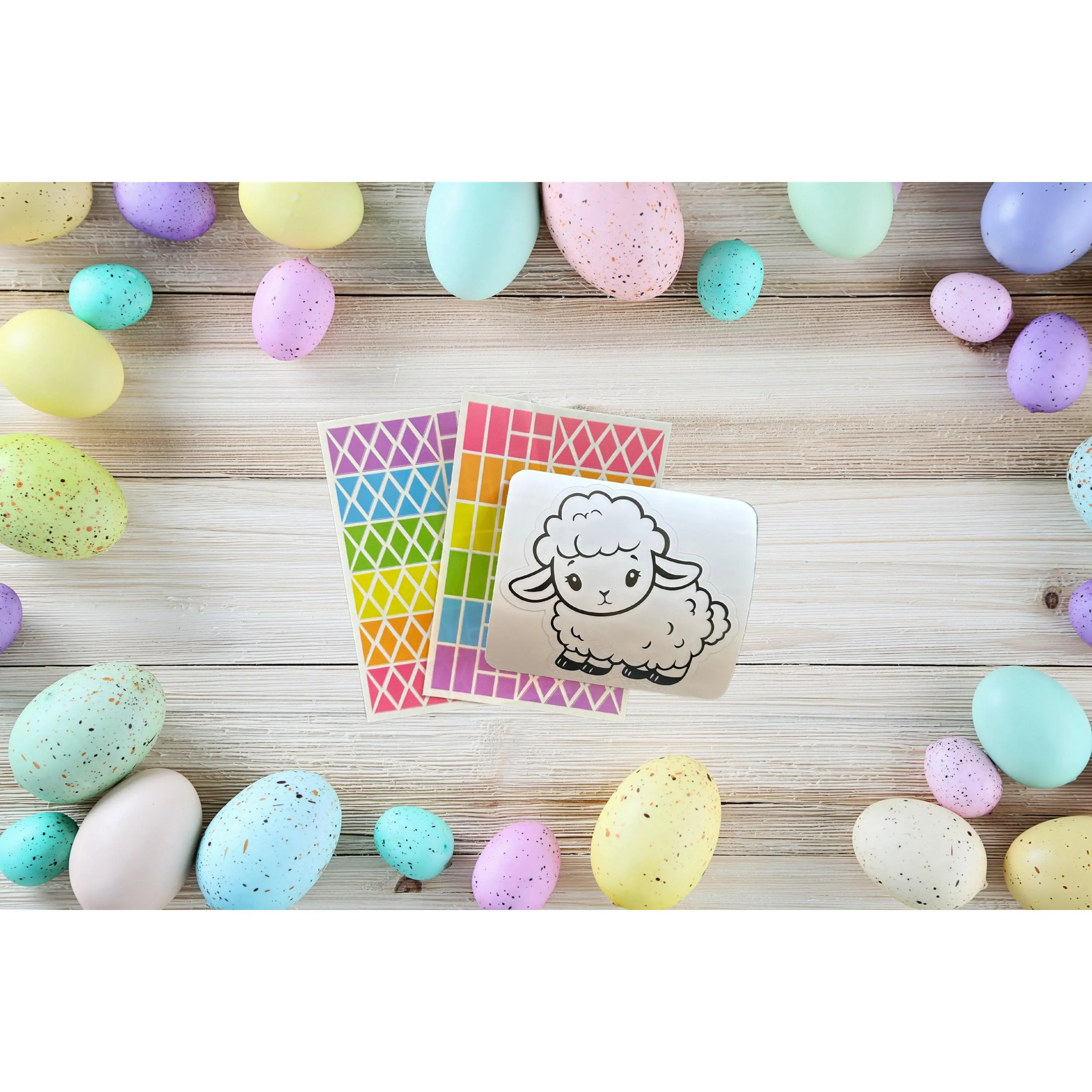 Lamb Easter Basket Stuffers for Kids, Sheep Faux Stained Glass Kit, Easter Activity Lamb Window Clings for Kids, Sheep DIY Suncatcher Kits