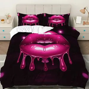 3PCS Duvet Cover Set, 1 Duvet+2 Pillowcases(Without filler), Fantasy Lips Art Design, Valentine's bedding set, Vibrant Unique Modern Bedroom Decor Suitable for decoration Bedroom, Dorm, Studio, Apartment