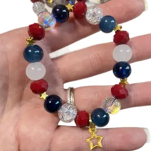 1pc Stars and Stripes Beaded Bracelet | Handmade in IN Glass Bracelet | Red White and Blue