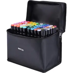 60 Color  Marker Pens, Bright Permanent Markers For Coloring, Markers For Adults Coloring Book, Wide Chisel And Fine Tip, Dual Tip Design Equipped with Black Suitcase