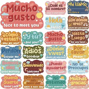 Phrase Posters Set, 20pcs/set Spanish Classroom Decorations, School Decor Bulletin Board, Study Materials for Teachers, Preschool Language Learning Posters, Classroom Supplies Charts