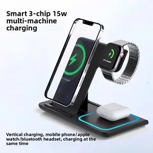 3 in 1 Wireless Charging Station Multifunctional Fast Charger for iPhone 16 15 with Bluetooth Speaker Alarm Clock RGB Pixel Display Light Foldable ABS Material USB-C Input 5V 3A 9V 2A 12V 1.5A Output 15W 10W 7.5W 5W 3W 2.5W
