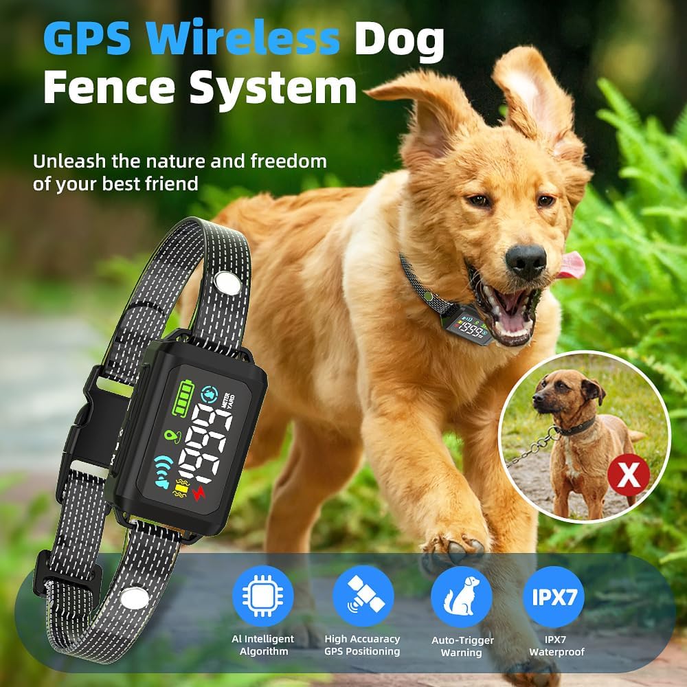 Electric Wireless Dog Fence System with Accessories, GPS Dog Collar Fence System Range 99 to 6600 feet IPX7 | Rechargeable Pet Containment System Electric Wireless Dog Fence System with Accessories, GPS Dog Collar Fence System Range 99 to 6600 feet IPX7 | Rechargeable Pet Containment System