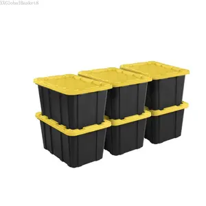 Storage Bin, 27 Gallon Durable Plastic Storage Tote with Lid, Black and Yellow, 6 PackXXGlobalBasket8