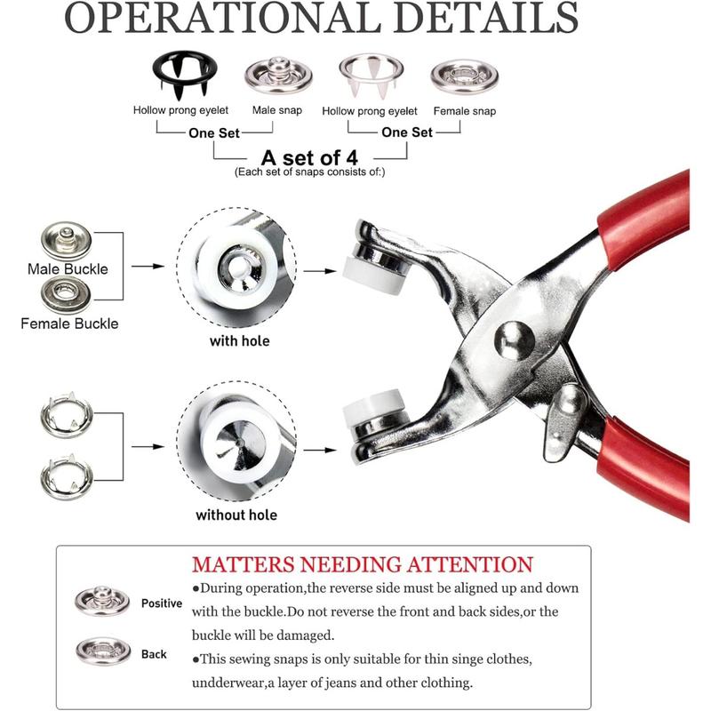 2026 New Year's Gift for Clothes, 50/100 sets of snap button kits with pliers, suitable for sewing, DIY crafts, clothing, hats, bags, and sewing supplies,Clothing Makeover Plan, Portable, New Year's gift ideas