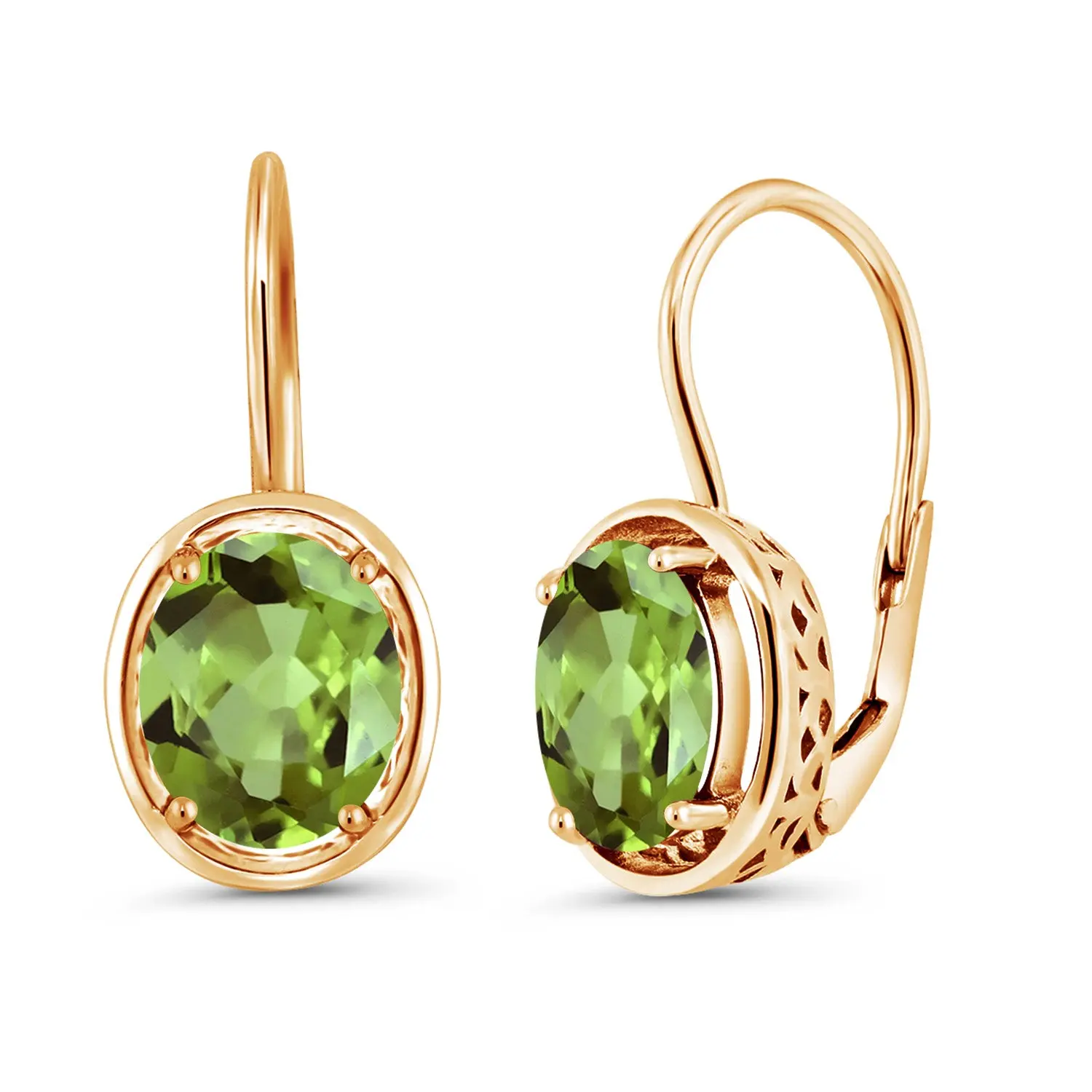 Gem Stone King 18K Yellow Gold Plated Silver Green Peridot Dangle Earrings For Women | 3.60 Cttw | Gemstone Birthstone | Oval 9X7MM | Fine Jewelry Gifts for Women Mom Wife Her