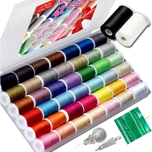 All Purpose Sewing Thread Set 42 Assorted Rainbow Polyester Thread Kit with 9 Hand Needles 2 Needle Threaders for Hand and Machine Sewing