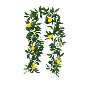 1PC/2PCS Artificial Lemon Wreath Spring/Summer Fake Fruit Vine Green Plant Leaves Used For Wedding Garden Front Door Wall Fireplace Dining Table Farmhouse Home Decoration