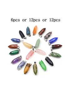 Colorful Bullet-Shaped Pendant Crystal Healing Heart Chakra Decorative Piece, Home Ornament, Stainless Steel Chain Material