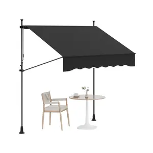 Modern 10x10ft Manual Retractable Patio Awning Outdoor Sunshade Shelter with Smooth Crank Handle 118"x118" Adjustable Height Garden Canopy Deck Balcony Porch Cover UV Blocking Water Resistant Fabric Iron Frame Black