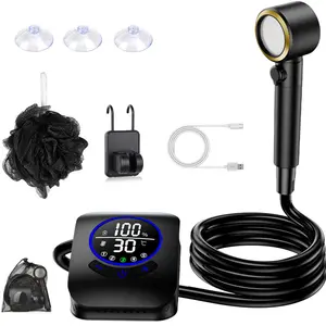 Upgraded Camping Shower Pump RV Outdoor Shower Kit, Full Screen Intelligent Digital Display, Adjustable 8000mah, Five Settings
