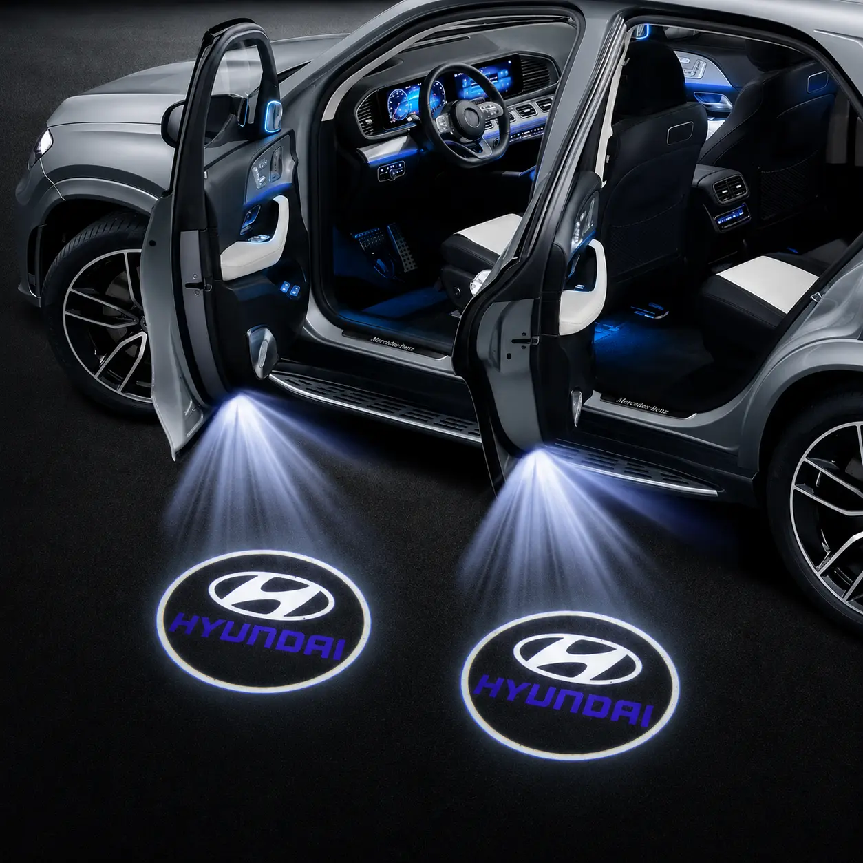 For Hyundai Car door with LED projector car sign blackout light accesorios For Hyundai Santa Sonata Solaris Azera Creta I30 Ix25 Tucson IX35(Battery Not Included)