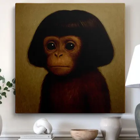 Whimsical Monkey-Themed Animal Motif Canvas Print - Vibrant Illustrations Artwork, Eco-Friendly Custom Curated Art, Multi-Size Home Hanging Wall Decor Gift, Artistic Indoor Decoration