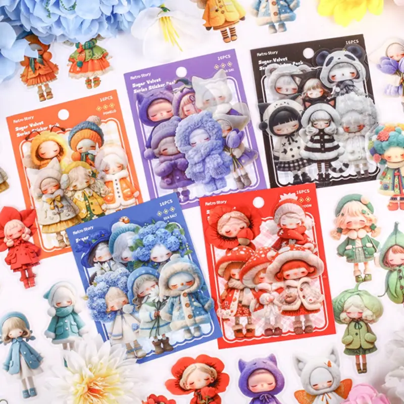 Cute Kawaii Cartoon Doll Stickers Pack, DIY Handmade Journal Decoration, Scrapbook Magazine Phone Case Decor, 3 Packs