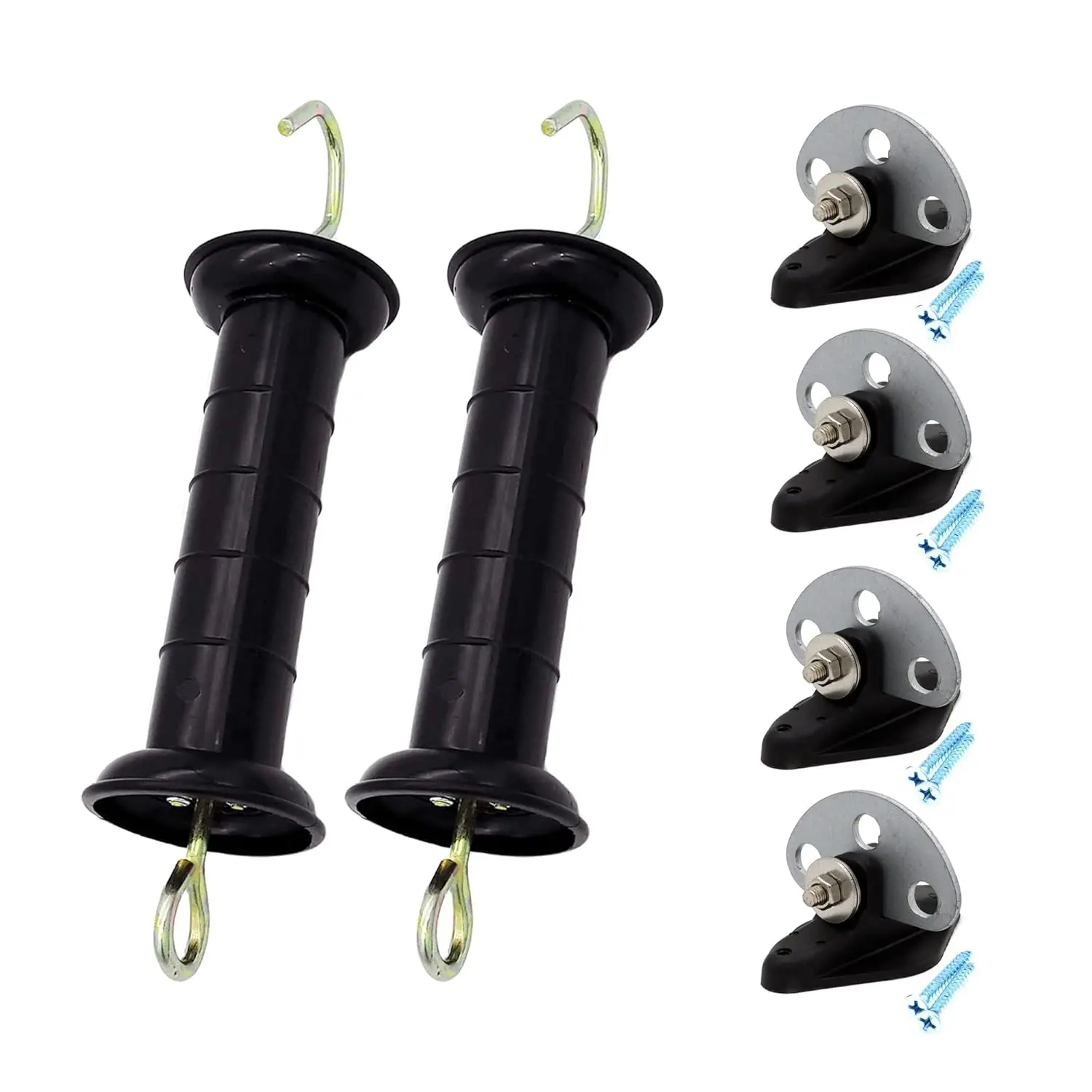 Plastic Electric Fence Spring Gate Handle with Insulators and Anchor Set, Black (2BlackMB+039)