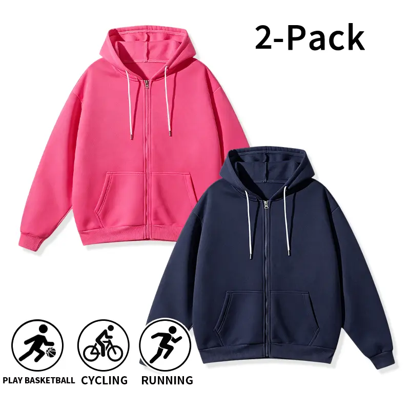 2 Pack Men’s Zip Up Hoodies, Classic Solid Color, Full Zip Hooded Sweatshirts, Lightweight Athletic Style for Workouts, Training, Walking, and Everyday Casual Wear