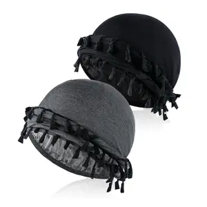 Satin Lined Turban with Long Twist Straps Tassels Silky Head Wraps for Men Women Halo Head Scarf Sleeping Bonnet Hair Cap  hats men Black Home Goods hats men