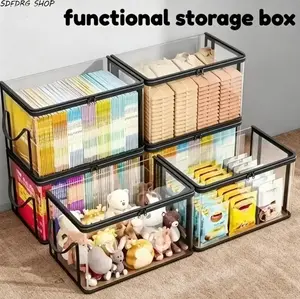 4pcs Large Stackable Clear Storage Bins with Hinged Lid – Heavy Duty Transparent Organizer Box for Clothes, Toys, Books, Closet Organization, Space Saving, Moving Supplies, Renters-Friendly